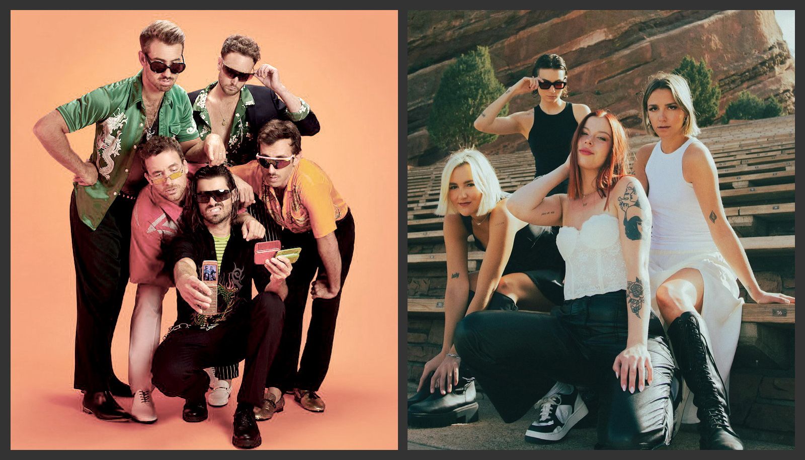<p>Deux des formations musicales qui se produiront en clôture des activités de la Rentrée ULaval. À gauche: Qualité Motel, durant le Show de la rentrée, et The Beaches, durant le Festival Fono.</p>
