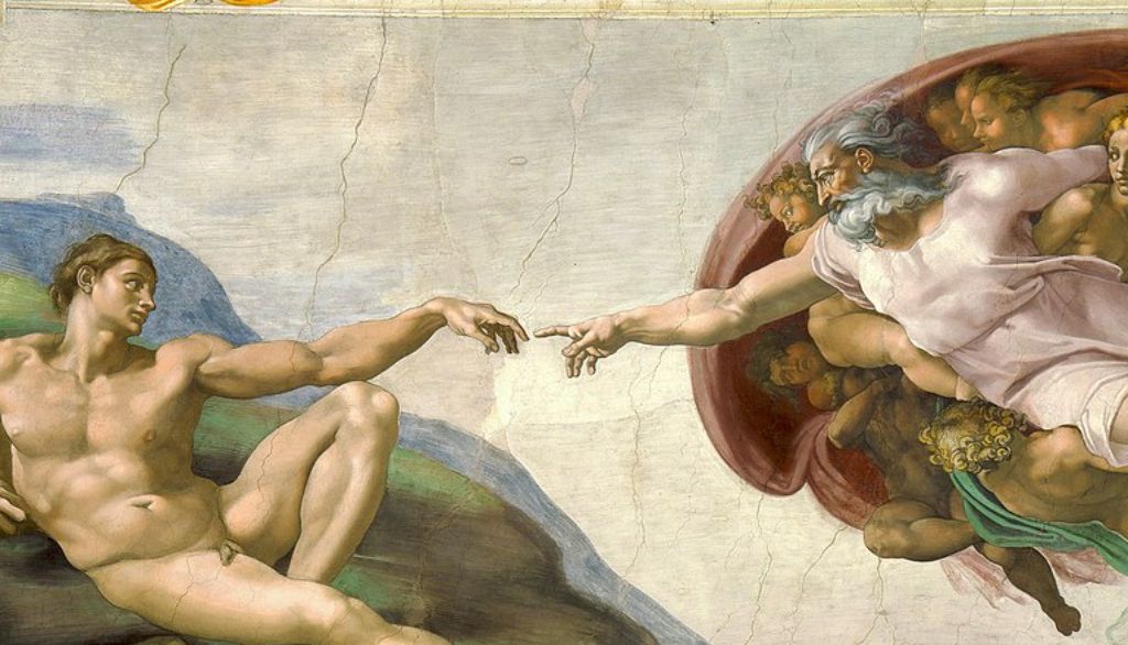<p>La création d'Adam, de Michel-Ange</p>