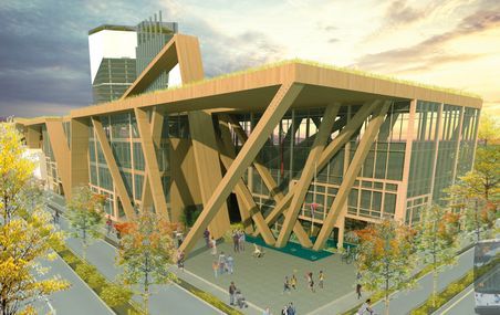 <p>L'espace communautaire du projet Roots comprend trois bâtiments à enveloppe bioclimatique de verre. Cette enveloppe comporte plusieurs ouvertures assurant la ventilation transversale en été.</p>