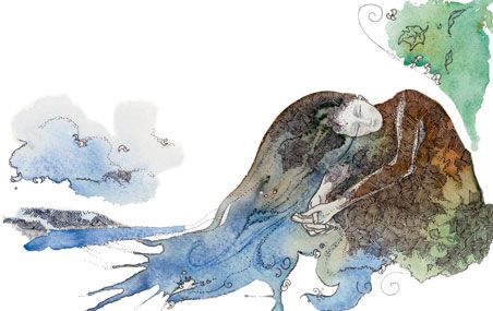<p>La Roche pleureuse dans sa forme légendaire: une femme de l’Isle-aux-Coudres qui mourut de désespoir et fut pétrifiée par les dieux.</p>