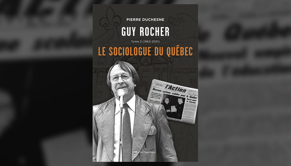 <p>Le livre Guy Rocher, Tome II (1963-2021) – Le sociologue du Québec fourmille d’informations sur plus de 600 pages. On remarquera, à l’arrière du photomontage de la couverture, la une du journal L’Action coiffée du titre Nouveau système scolaire pour le Québec. Sur la photo, Mgr Parent remet un exemplaire de la deuxième tranche de son rapport au premier ministre Jean Lesage.</p>