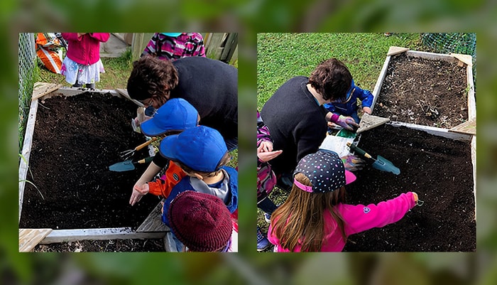 <p>Les deux potagers du CPE Centre Jour. Cette activité attire de nombreux enfants. L’aménagement, ce printemps, d’un troisième potager sera l’une des prochaines actions environnementales pour la certification durable du CPE.</p>