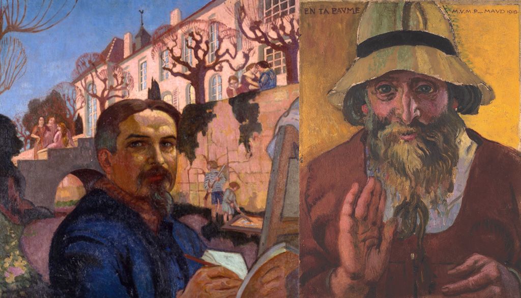 À gauche: Maurice Denis, Portrait de l'artiste devant Le Prieuré, 1921, huile sur toile. À droite: Maurice Denis, Portrait de Sérusier, 1918, huile sur carton (Saint-Germain-en-Laye, Musée départemental Maurice Denis)