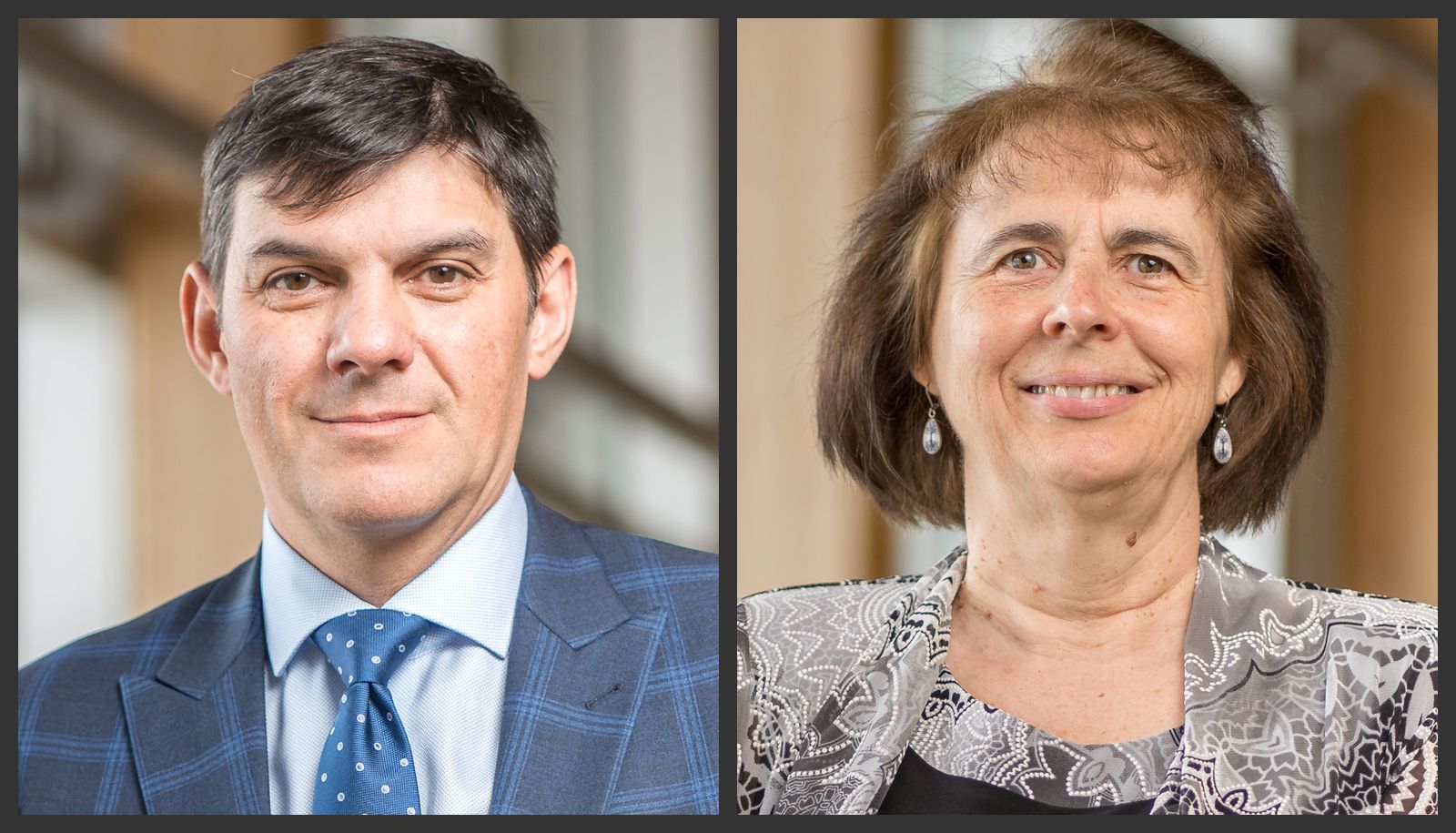 <p>Éric Vigneault, titulaire de la Chaire de recherche en curiethérapie par imagerie, et Lucie Germain, titulaire de la Chaire de recherche sur les organes reconstruits en laboratoire.</p>