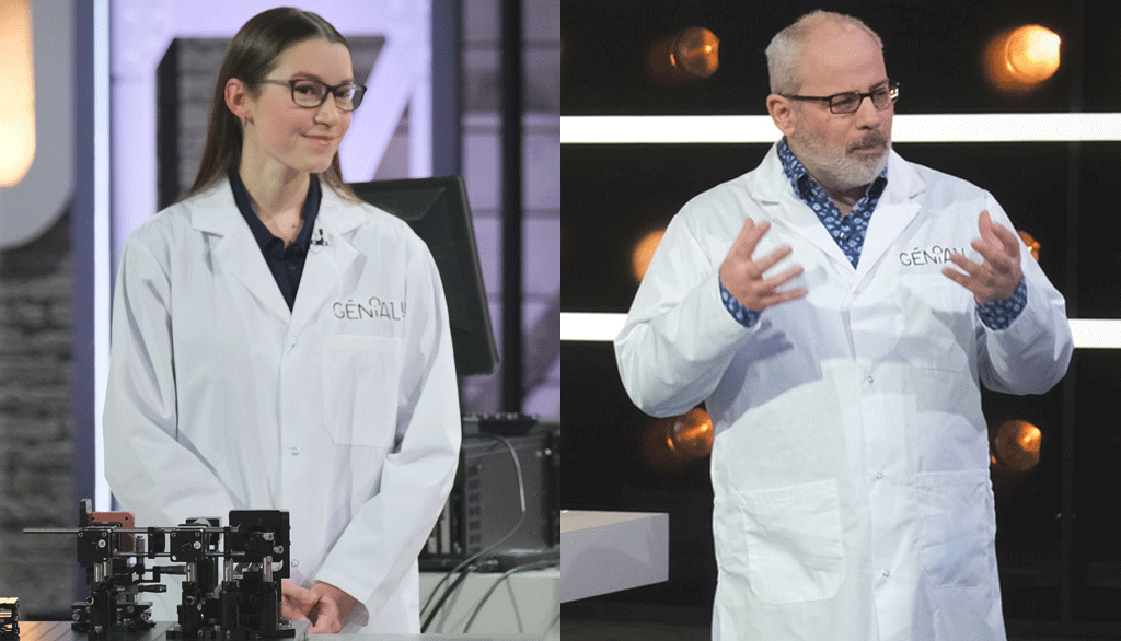 Ophélie Légaré, étudiante à la maîtrise en physique, et Martin Carli, coanimateur de l'émission Génial!