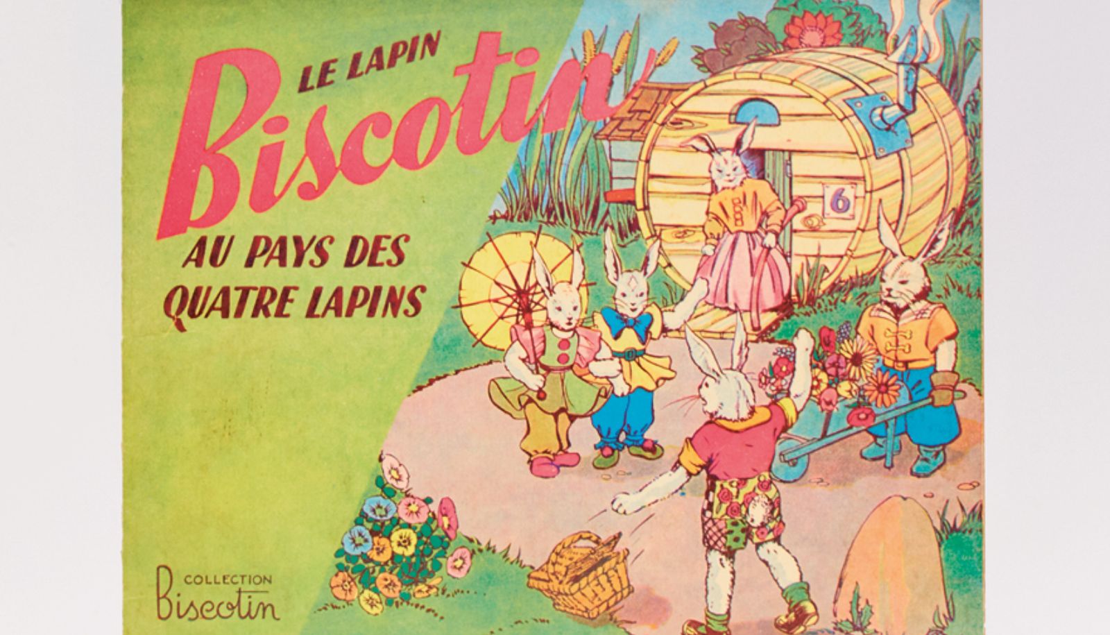 <p>Page couverture de <i>Le lapin Biscotin au pays des quatre lapins </i>(1940)</p>