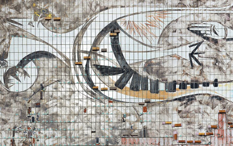 <p>L'Homme devant la science (1962), une oeuvre de Jordi Bonet installée sur la façade du pavillon Adrien-Pouliot. </p>